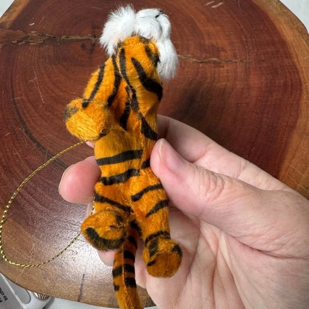 Vintage Tiger Christmas Ornament Fuzzy Faux Fur Striped Big Cat Safari Decor